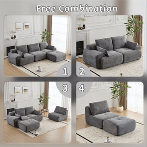 English Elm Modern Memory Foam Compressed Sofa — Pet-Friendly Corduroy Modular Sectional, Cloud-Like Comfort, No Assembly Grey W3723S00011