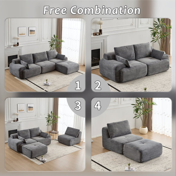 English Elm Modern Memory Foam Compressed Sofa — Pet-Friendly Corduroy Modular Sectional, Cloud-Like Comfort, No Assembly Grey W3723S00011