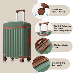 English Elm Luggage 3 Piece Abs Hard Shell Set with Usb Port Front Access and Spinner Wheels Green N726P307555E