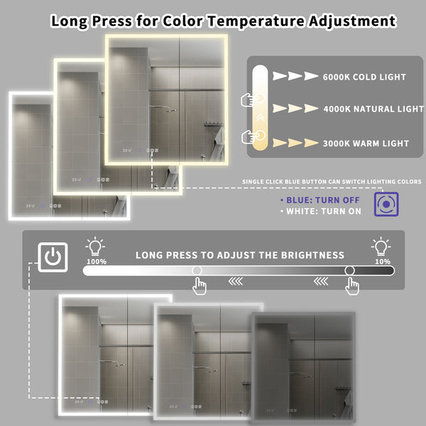 English Elm 30*32 Inch Led Medicine Cabinet with Anti-fog Gfci Outlet and Stepless Dimming Mirror W637P349459