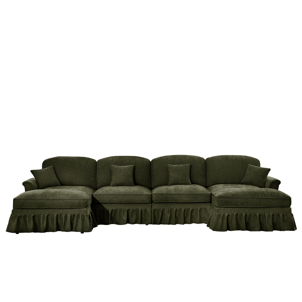 English Elm Classic U Shape 4 Seater Modular Sectional Sofa – Elegant Chenille With Removable Skirts & Ottomans W3041S00273
