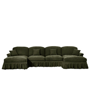 English Elm Classic U Shape 4 Seater Modular Sectional Sofa – Elegant Chenille With Removable Skirts & Ottomans W3041S00273