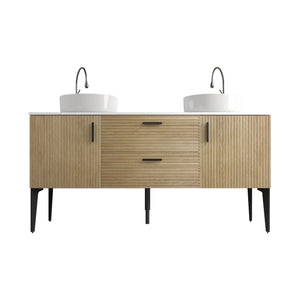 English Elm Emilia 60 Inch Freestanding Oak Vanity with Ceramic Sink and Soft Close Drawers W1865S00207