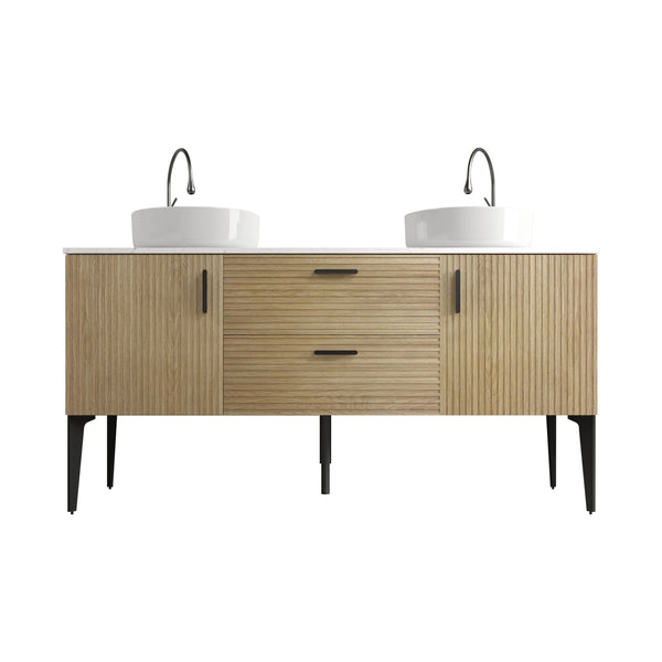English Elm Emilia 60 Inch Freestanding Oak Vanity with Ceramic Sink and Soft Close Drawers W1865S00207