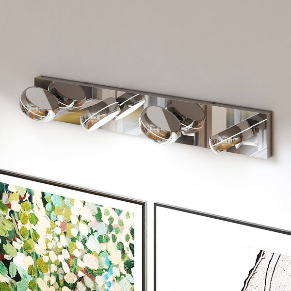 English Elm Led Vanity Lights - 28" Modern Chrome Bathroom Fixture With 4 Dimmable Led Lights For Bright Illumination W2312P374935