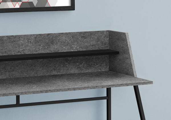 English Elm Computer Desk With Grey Stone Laminate Top & Black Metal Base - Modern Home Office Furniture Solution B2710P219836