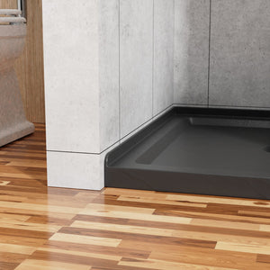 English Elm Goodyo Slate Black 36"x36" Anti-Slip Shower Base 3.5" Single Threshold Center Drain Durable Slip-Resistant D163111781