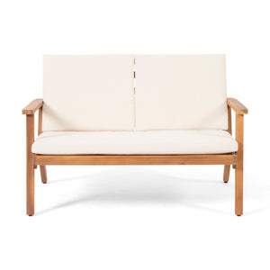English Elm Christopher Knight Home® - Acacia Outdoor Loveseat and Coffee Table Set with Cushions, Mid-Century Acacia Wood Patio Seating Beige+Brown 68024.00CRM