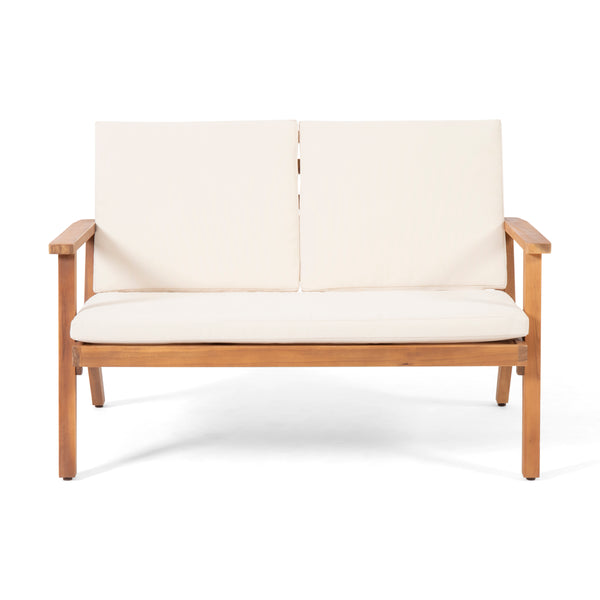 English Elm Christopher Knight Home® - Acacia Outdoor Loveseat and Coffee Table Set with Cushions, Mid-Century Acacia Wood Patio Seating Beige+Brown 68024.00CRM