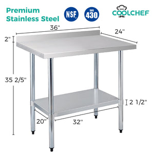 English Elm 24" X 36" Stainless Steel Nsf Prep Table with Backsplash Undershelf Storage W3629P365471