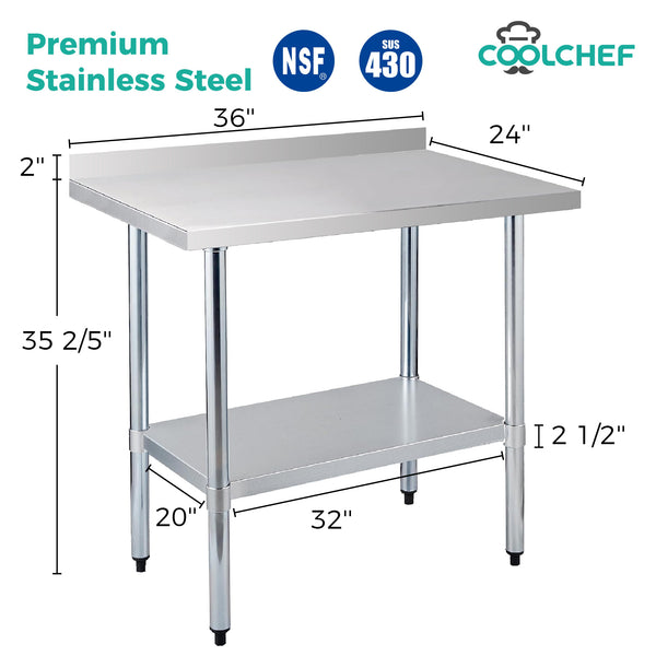 English Elm 24" X 36" Stainless Steel Nsf Prep Table with Backsplash Undershelf Storage W3629P365471
