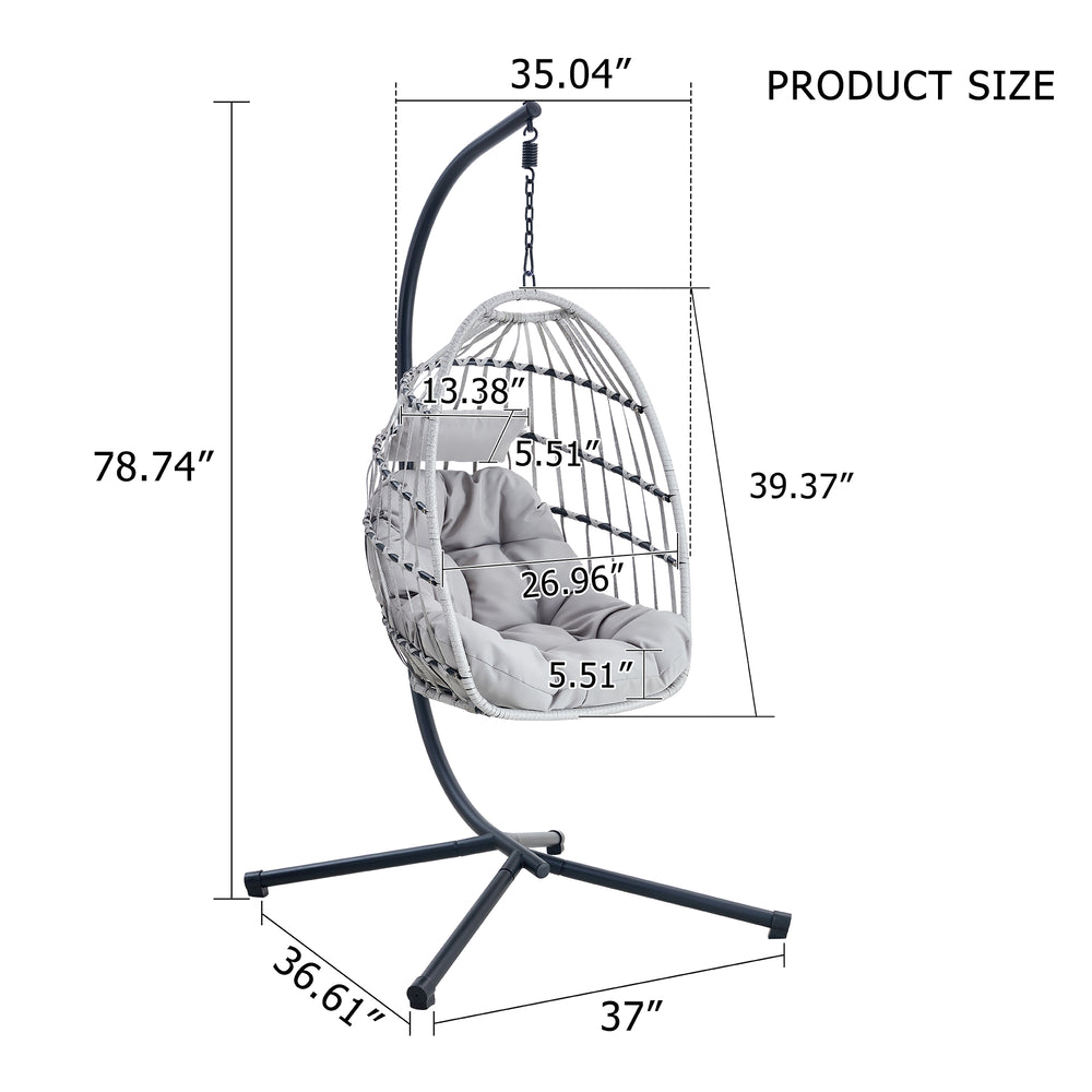 English Elm Grheavy-duty Iron Egg Chair Pe Rattan Woven Swing Seat for Patio or Living Room W2920P281903