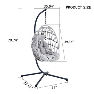 English Elm Grheavy-duty Iron Egg Chair Pe Rattan Woven Swing Seat for Patio or Living Room W2920P281903