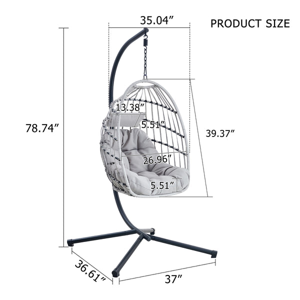 English Elm Grheavy-duty Iron Egg Chair Pe Rattan Woven Swing Seat for Patio or Living Room W2920P281903