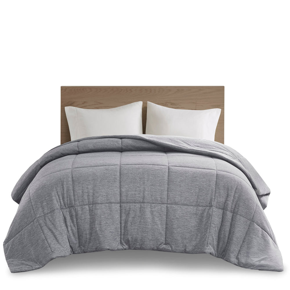 JLA Home Urban Habitat - Oversized Breathable Jersey Knit Comforter with Hypoallergenic Down Alternative, Lightweight Loft Grey UH10-2500