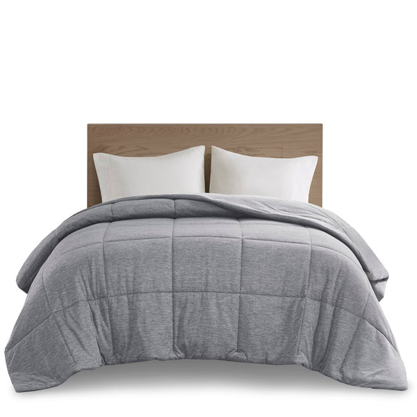 JLA Home Urban Habitat - Oversized Breathable Jersey Knit Comforter with Hypoallergenic Down Alternative, Lightweight Loft Grey UH10-2500