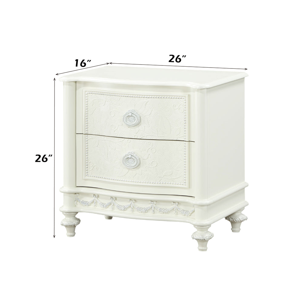 English Elm Dorothy Ivory Nightstand with 2 Soft-Close Drawers, Felt-Lined Top, Pine Wood Casegood, 40lb Limit B2726P327447