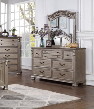 English Elm Antique Silver Wooden Dresser and Mirror Set, 59" Dresser with 37" Mirror, Pine Blend Craftsmanship B011S01975