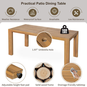 English Elm Trexm Outdoor Acacia Wood Dining Set Seats Six with Umbrella Hole and Cushioned Bench Beige,Light Teak TM000028AAD