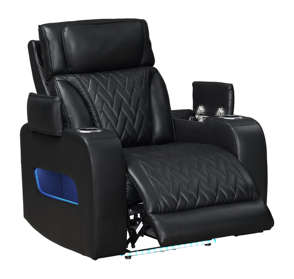 English Elm Jazz Black Leather Aire 3-Piece Power Reclining Sofa Set With Bluetooth Speakers & Usb Ports B061S00927