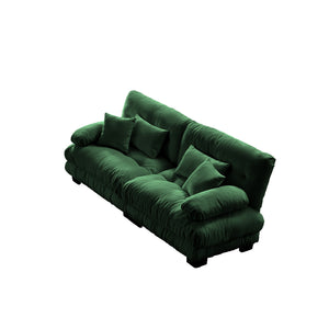 English Elm Cloud Couch 2-Seater Sofa In Soft Green Chenille - Plush Comfort With Lumbar & Throw Pillows Included W714S01088