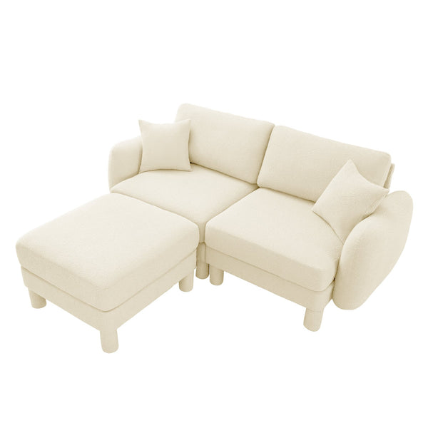 English Elm Boucle 2-Seater Loveseat Sofa With Stylish Shell Armrests & Removable Ottoman For Modern Living W3041S00275