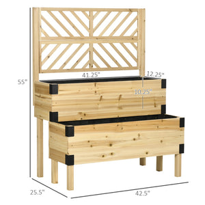 English Elm Outsunny Stylish 2-Tier Raised Garden Bed With Trellis - Elevated Wooden Planter For Vegetables & Herbs W2225P217247-GIGA