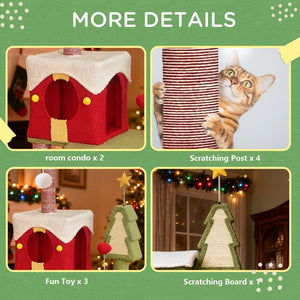 English Elm Cy14 Christmas Tree Cat Tower Plush Multi-level Condo Climbing Scratching Post W243P382850