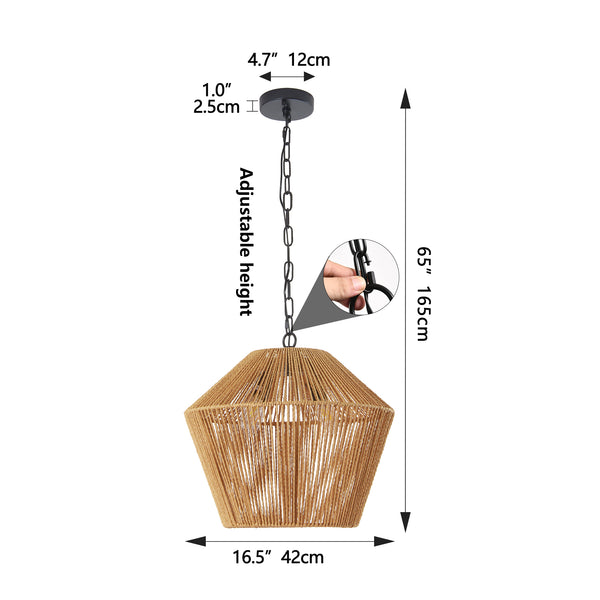 English Elm 17" Boho Hemp Rope Pendant Light - Handcrafted Farmhouse 4-Light Iron Fixture for Kitchen Island, Dining Room, Bedroom W1340P251924