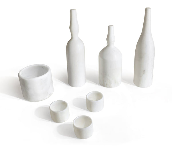 English Elm White Natural Marble Accessory Set - Luxury 7-Piece Collection For Stunning Living Room Décor W1696P262945-GIGA