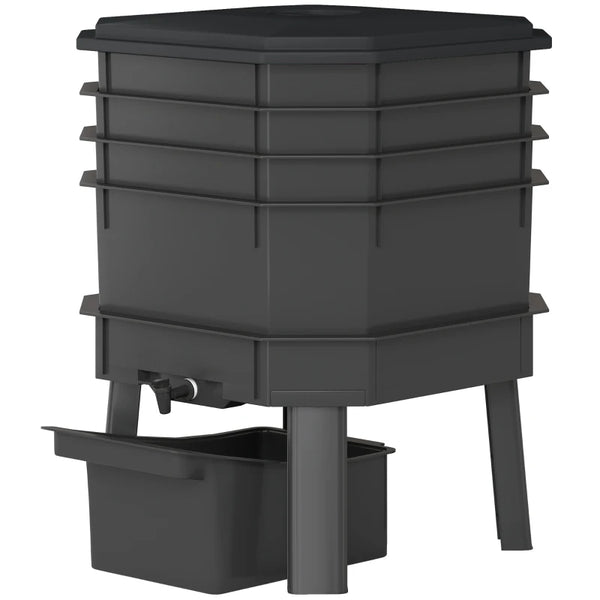 English Elm Convenient Four Tray Worm Composter Turns Kitchen Scraps Into Rich Fertilizer Fast Black T3971P468292