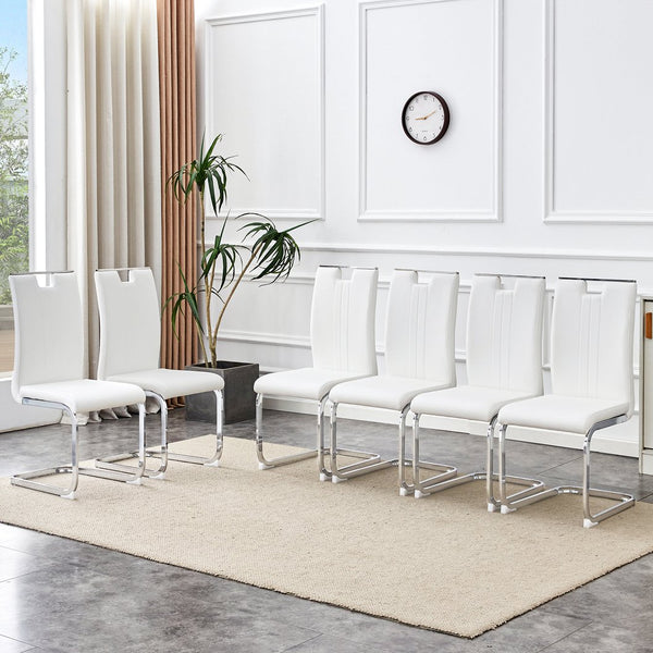 English Elm Set of 2 Gloss Pu Bow-back Dining Chairs with Ergonomic Curved Support for Modern Lofts White W1512P491841