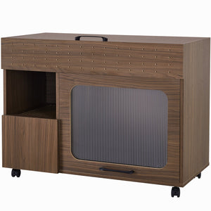 English Elm 2 IN 1 Multi-use Cat Litter Box Enclosure Walnut Side Table with Storage, Mid-Century Modern Buffet Cabinet, Flip-Up Door, Rollers, Large Capacity — 35.5"L x16.3"W x27.2"H N843P254845W