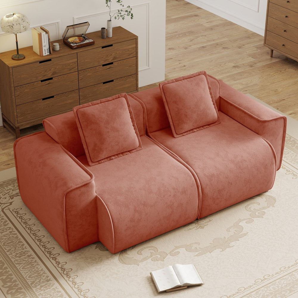 English Elm Harrison Modular Cloud Sectional Plush Velvet Upholstery French Piping Living Room Sofa W3041P386584
