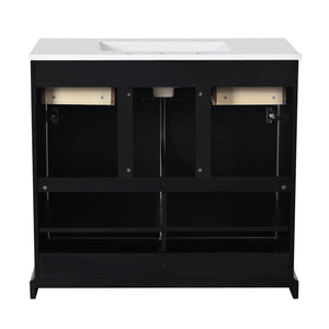 English Elm 36'' Bathroom Vanity with Ceramic Sink Combines Retro Solid Wood Frame, Soft-Close Drawers & Ample Storage Black N710P195628B