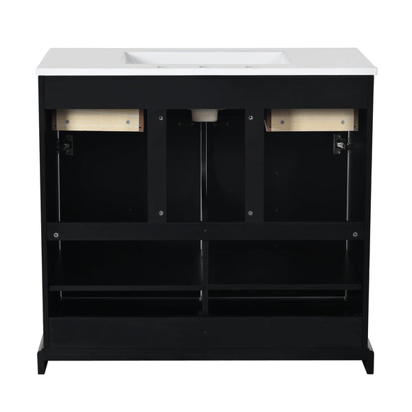 English Elm 36'' Bathroom Vanity with Ceramic Sink Combines Retro Solid Wood Frame, Soft-Close Drawers & Ample Storage Black N710P195628B