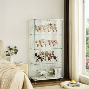 English Elm 4 Tier Glass Display Cabinet - Elegant Double Door Design With Locks & Adjustable Shelves For Every Space W1668P241907