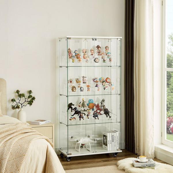English Elm 4 Tier Glass Display Cabinet - Elegant Double Door Design With Locks & Adjustable Shelves For Every Space W1668P241907