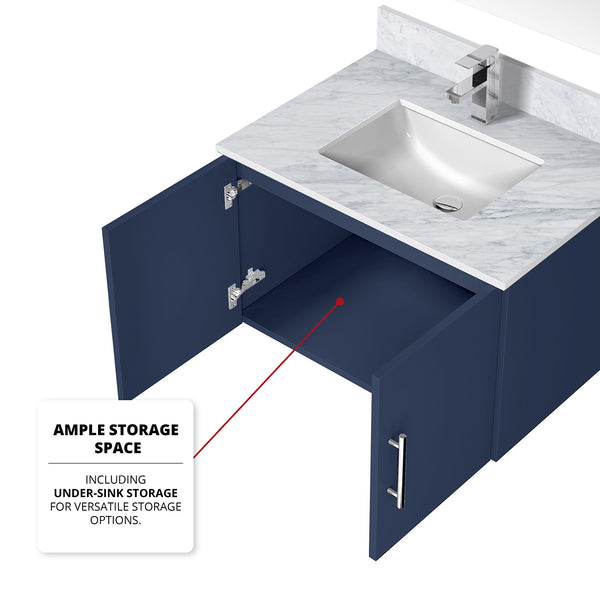 English Elm Navy Bath Vanity 30"W x 22"D with Carrara Marble Top, Chrome Faucet, Scratch-Resist Counter, 30" LED Mirror B2731S01243