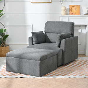 English Elm Oversized Storage Ottoman Accent Chair with Deep Wide Seat, Mid-Century Upholstered Lounge Sofa for Cozy Reading and Relaxation Dark Gray W1028S00046