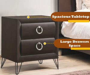 English Elm 1pc Nightstand with Two Drawers and Beveled Mirror Accents, Solid Wood Construction, Chic Storage Brown Mix 19 L x 26 W x 24 H B2741P323120