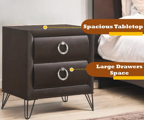 English Elm 1pc Nightstand with Two Drawers and Beveled Mirror Accents, Solid Wood Construction, Chic Storage Brown Mix 19 L x 26 W x 24 H B2741P323120