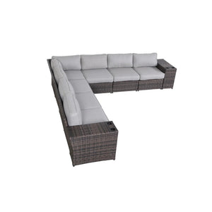 English Elm Outdoor 9-Piece Rattan Sectional Sofa Set With Plush Cushions - Stylish, Weather-Resistant Comfort B120S00271-GIGA