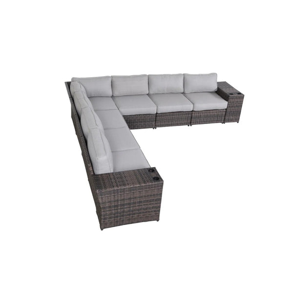 English Elm Outdoor 9-Piece Rattan Sectional Sofa Set With Plush Cushions - Stylish, Weather-Resistant Comfort B120S00271-GIGA