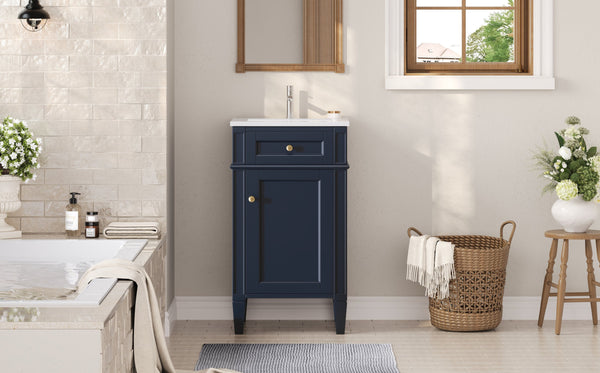 English Elm 18-inch French Style Freestanding Bathroom Vanity with Ceramic Sink Soft Close Storage Blue N710P411340C