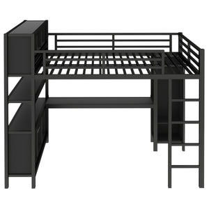 English Elm Metal Loft Bed With Wardrobe, L-Shaped Desk & Storage Cubes - Stylish Space-Saving Queen Solution W1580S00109
