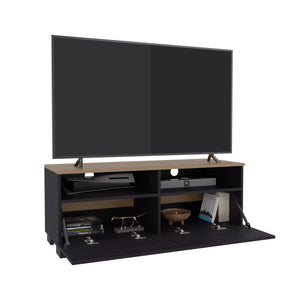 English Elm Colman Minimalist TV Stand with Open Shelves, Durable Engineered Wood, Compact 44.5" Black Oak B200P362042