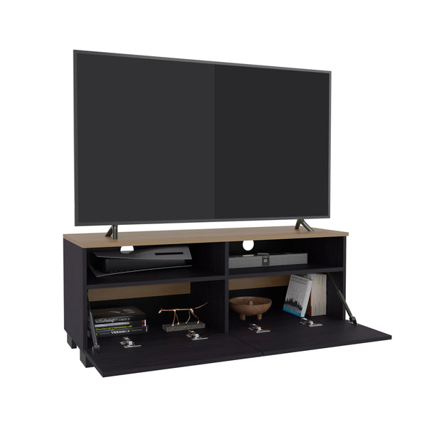 English Elm Colman Minimalist TV Stand with Open Shelves, Durable Engineered Wood, Compact 44.5" Black Oak B200P362042