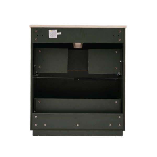 English Elm Christopher Knight Home® - 30" Bathroom Vanity With Elegant Ceramic Sink, Soft-Close Drawers & Fluted Green Design For Modern Spaces N817P295760G
