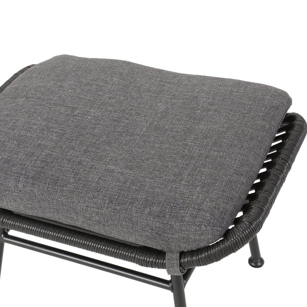 English Elm Christopher Knight Home® - Montana Faux Rattan Outdoor Ottoman Set of 2 with Water-Resistant Gray Cushions, Steel Frame Durable 65045.00GRY